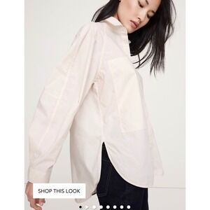 Banana Republic Oversized Cotton Poplin Utility Pocket Shirt Cream Small $120